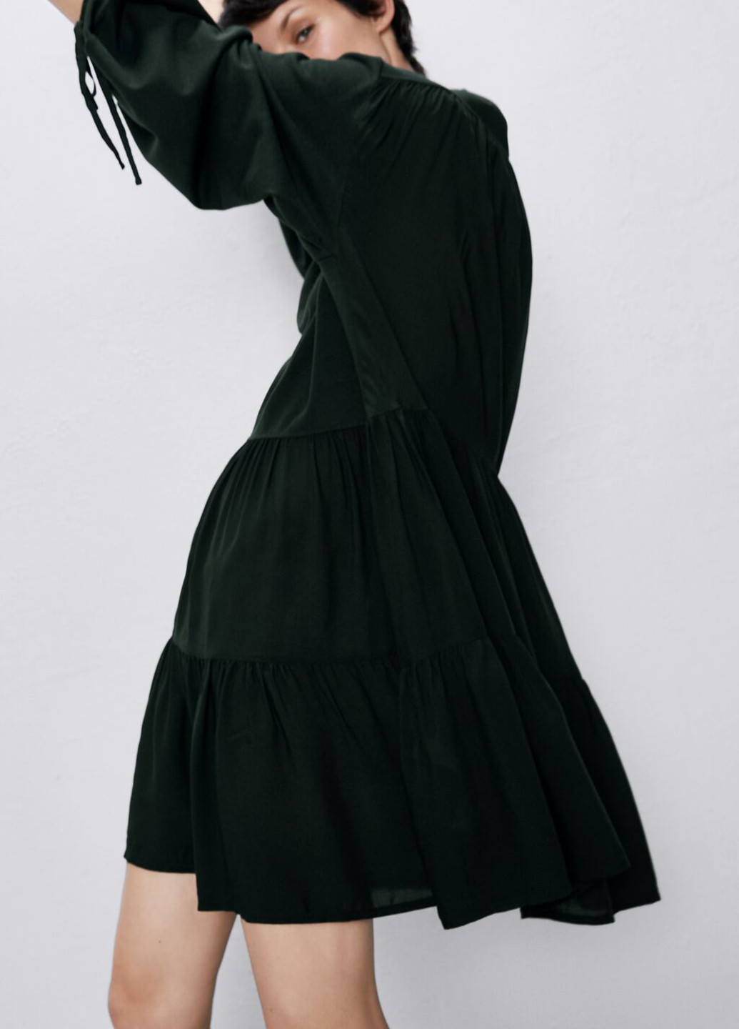 Темно-зеленое кэжуал платье Zara однотонное