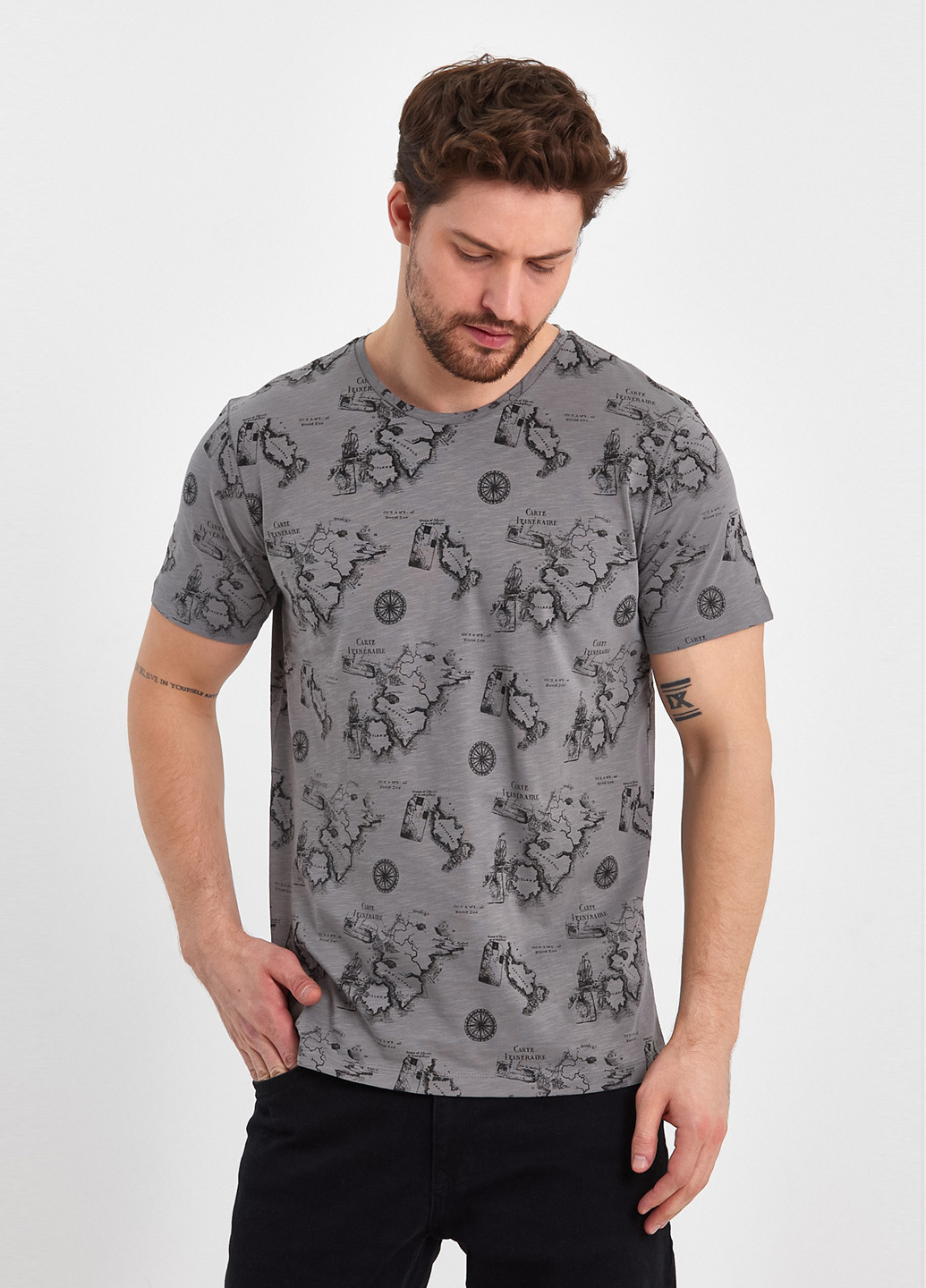 Серая футболка-футболка для мужчин Trend Collection с рисунком