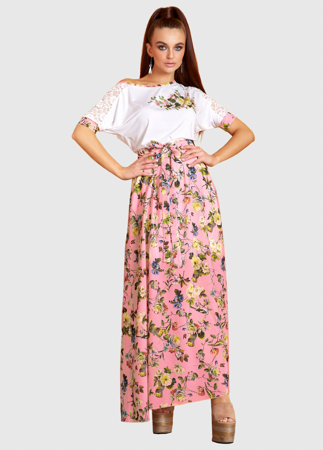 Розовое кэжуал платье клеш ST-Seventeen с цветочным принтом