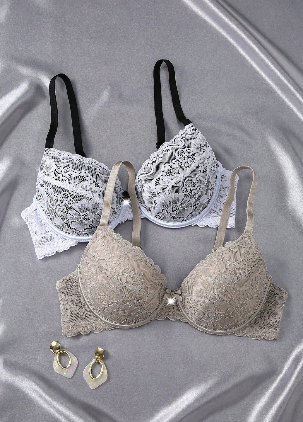 Комбинированный бралетт бюстгальтер (2 шт.) SHEIN с косточками полиамид