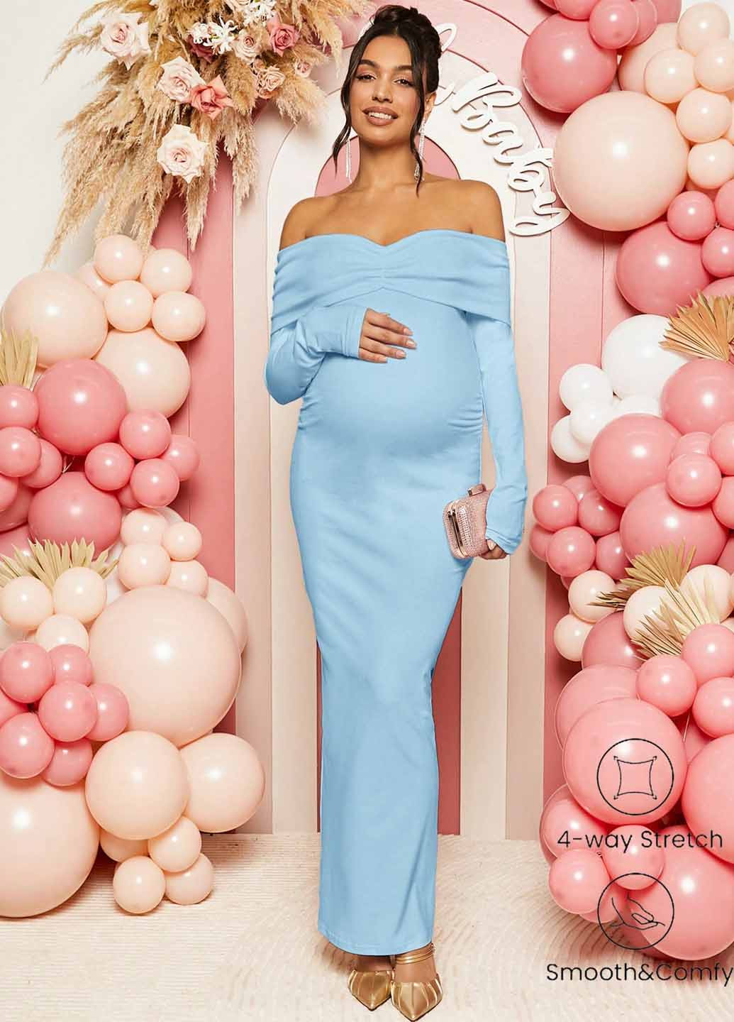 Голубое вечернее, праздничный платье силуэтная SHEIN однотонное