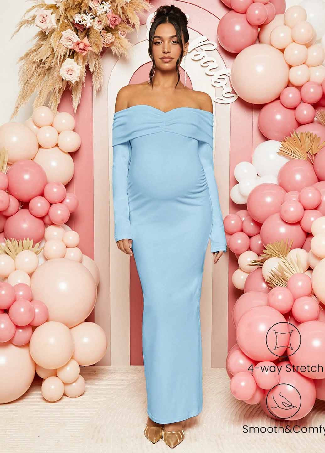 Голубое вечернее, праздничный платье силуэтная SHEIN однотонное