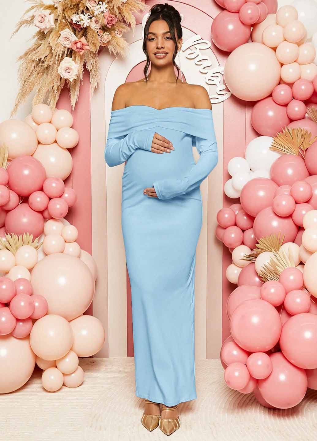 Голубое вечернее, праздничный платье силуэтная SHEIN однотонное