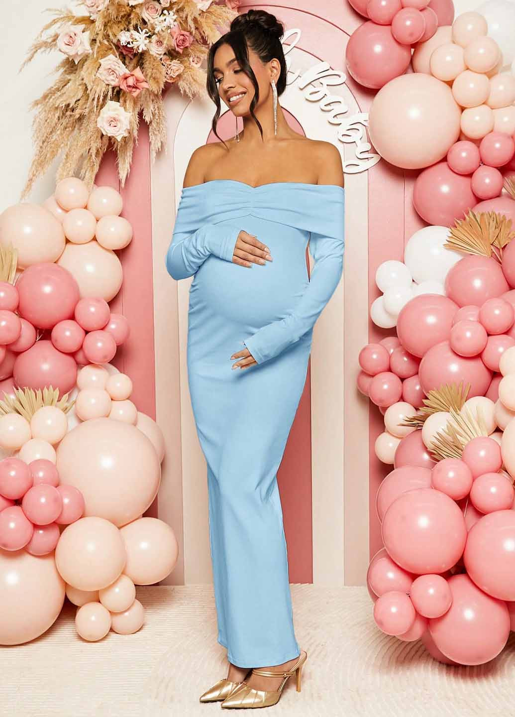 Голубое вечернее, праздничный платье силуэтная SHEIN однотонное