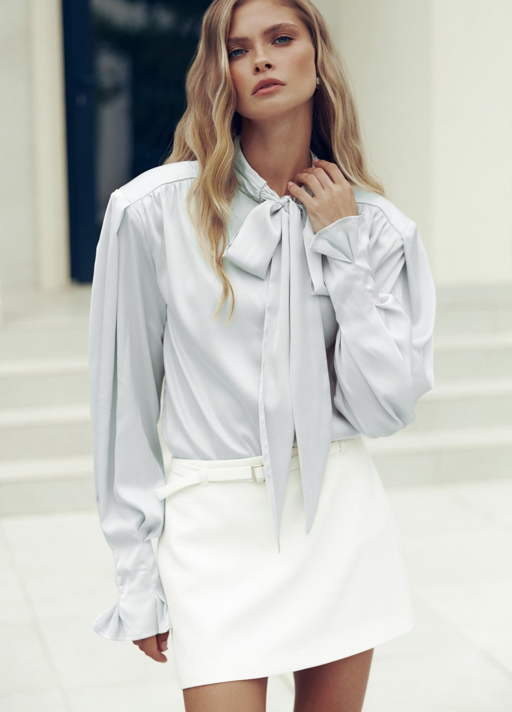 Молочная кэжуал однотонная юбка Gepur а-силуэта (трапеция)