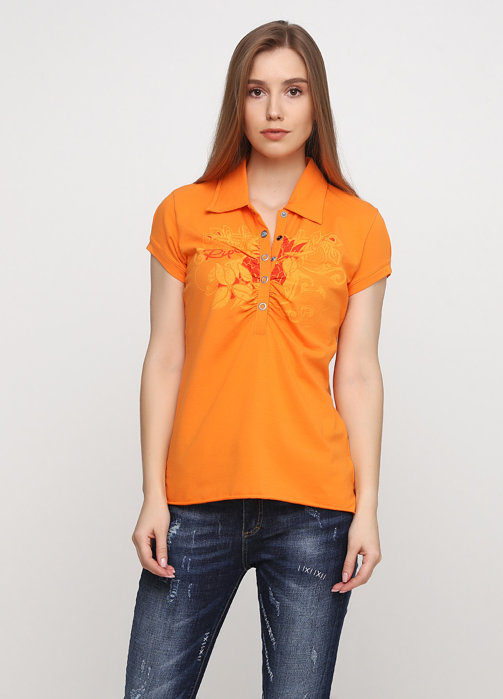 Оранжевая женская футболка-поло N/M с рисунком