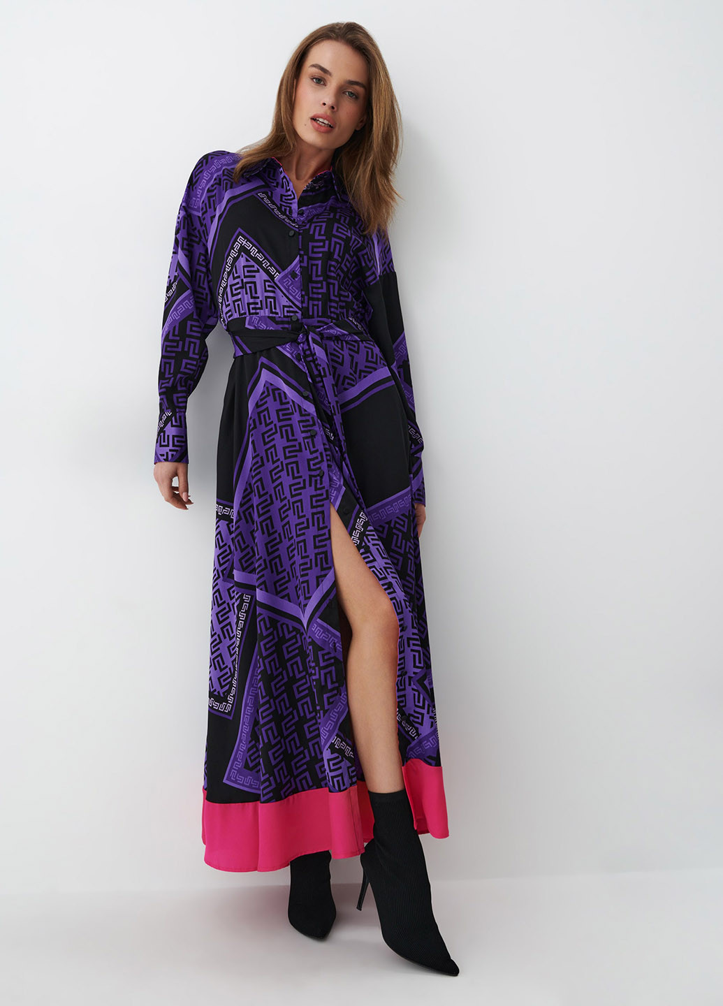 Фиолетовое кэжуал платье рубашка Mohito с геометрическим узором