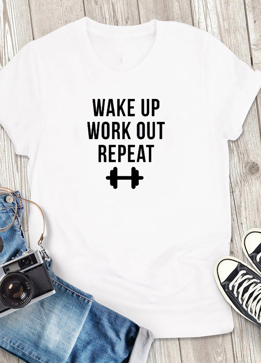 Белая футболка мужская белая wake up. work out. repeat. Zuzu