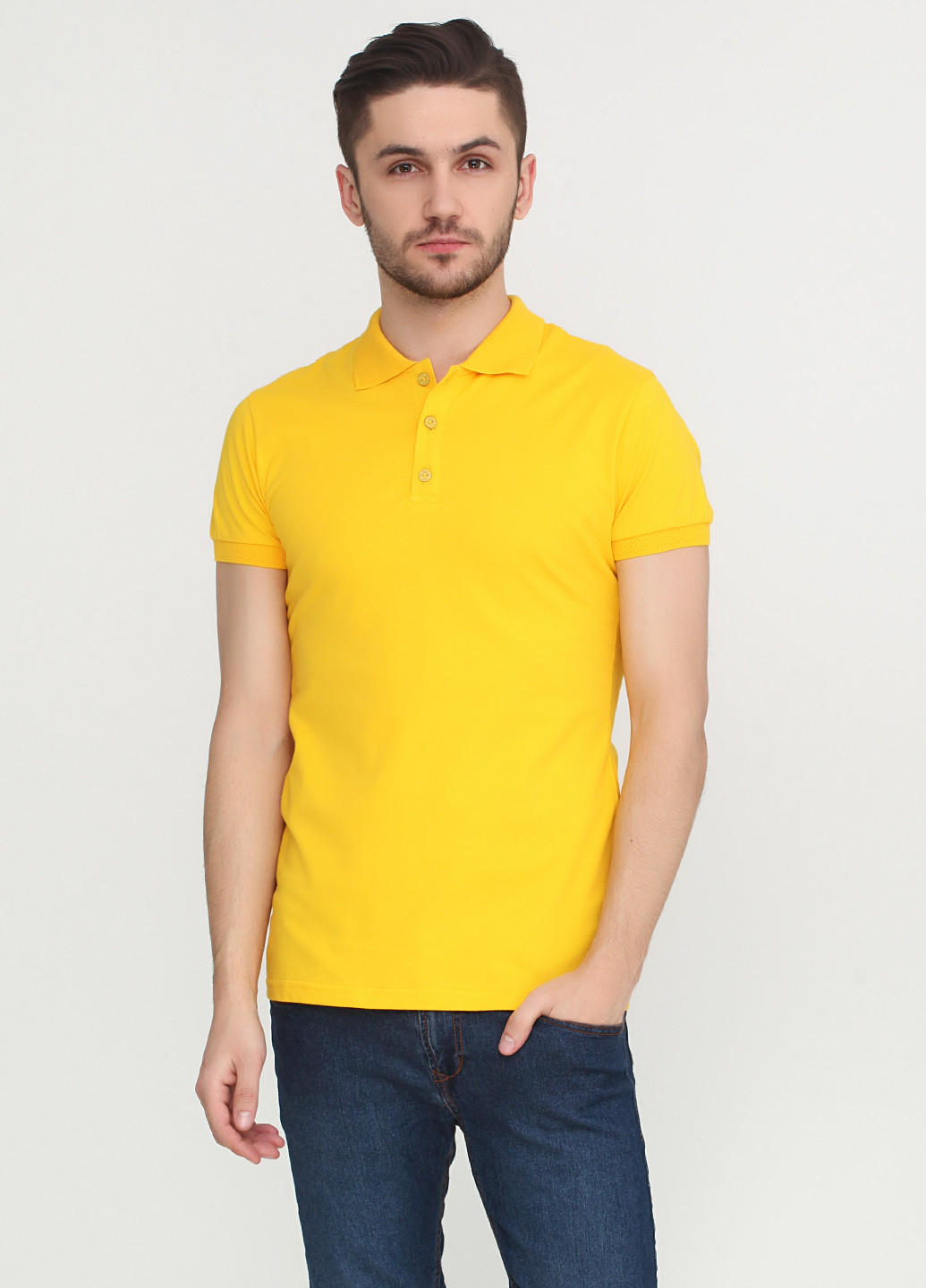 Желтая футболка-поло для мужчин EL & LION однотонная