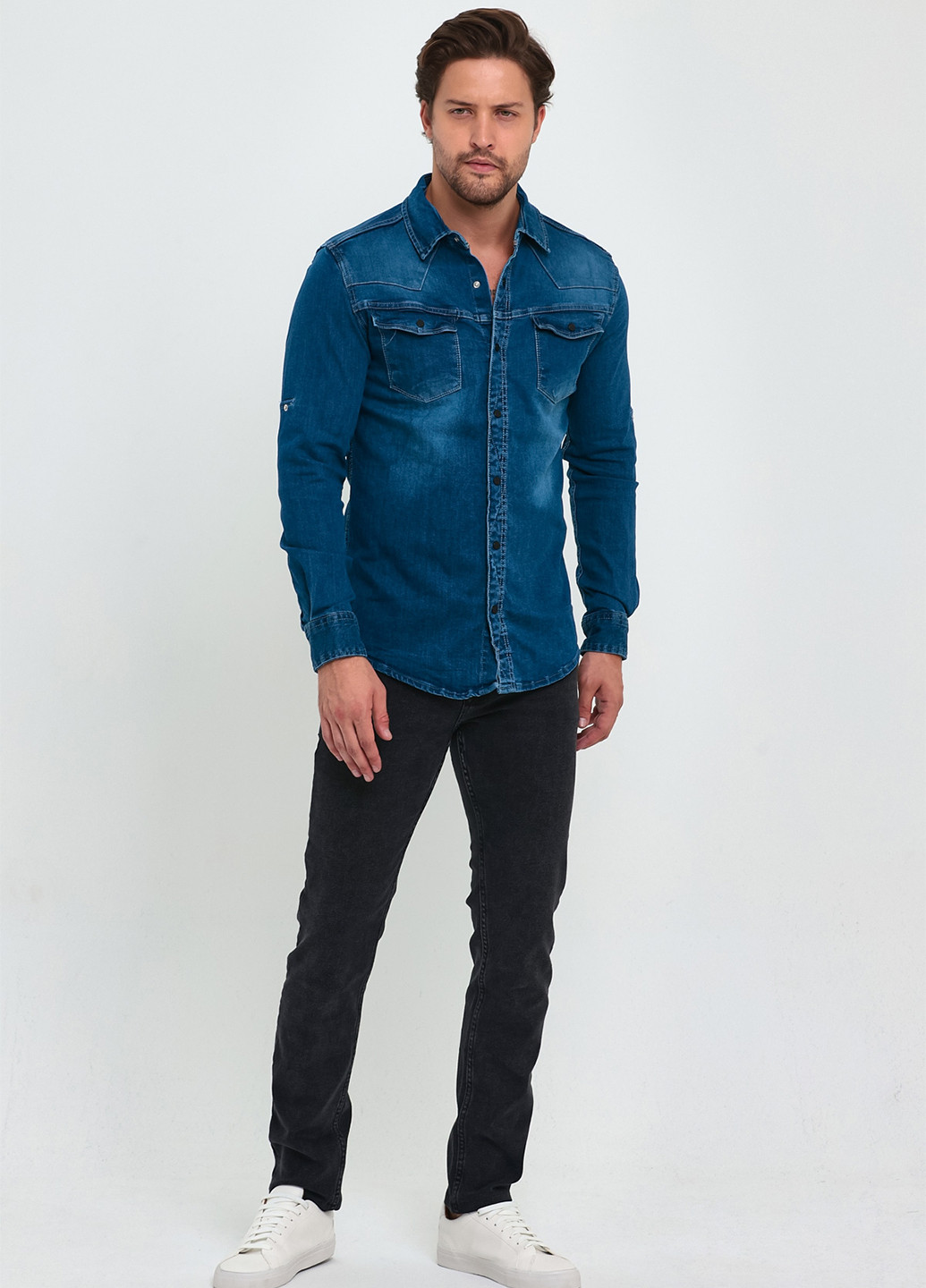 Синяя джинсовая рубашка однотонная Trend Collection