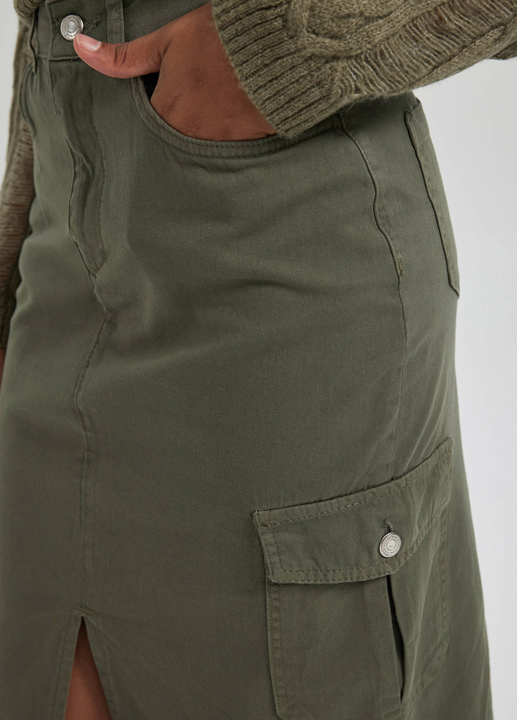 Оливковая (хаки) кэжуал однотонная юбка DeFacto карго