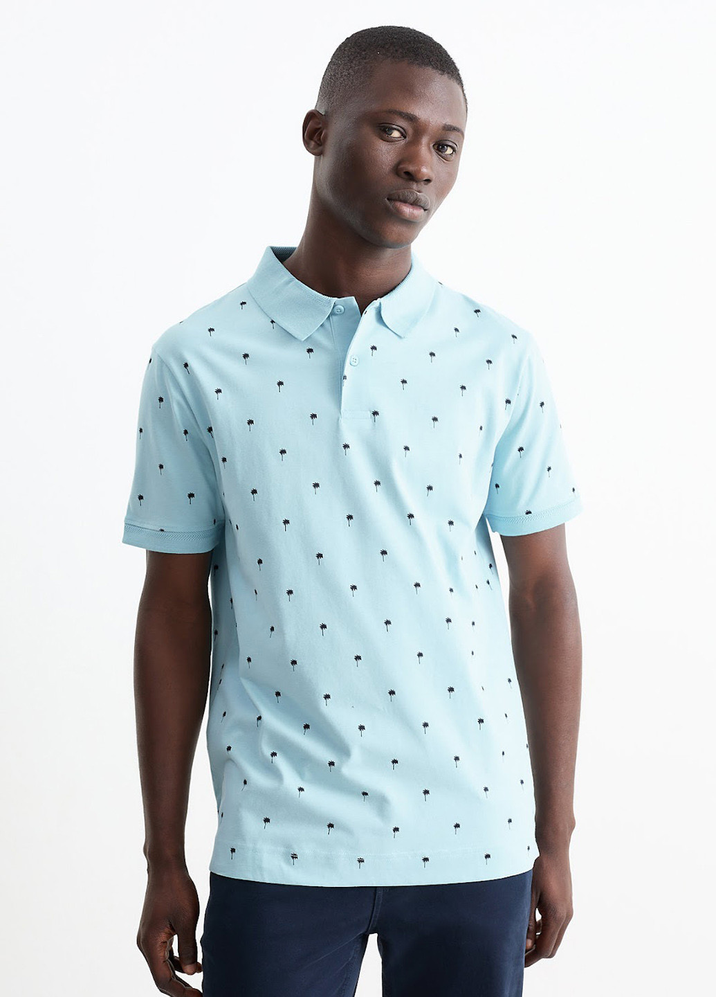 Светло-голубой футболка-поло для мужчин C&A с рисунком