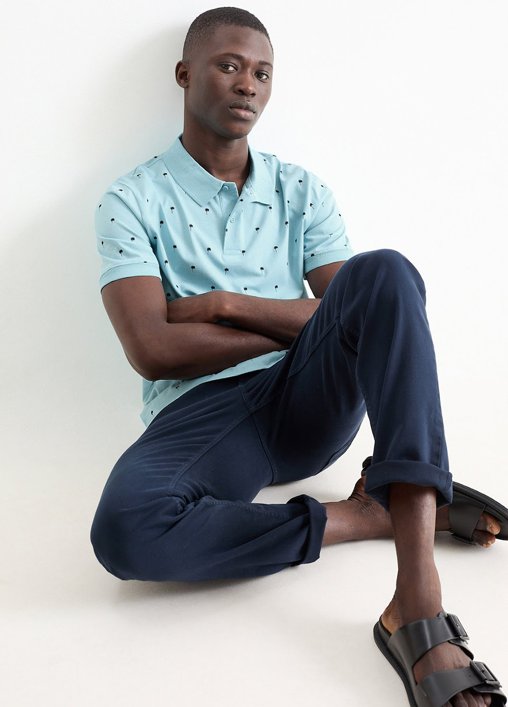 Светло-голубой футболка-поло для мужчин C&A с рисунком