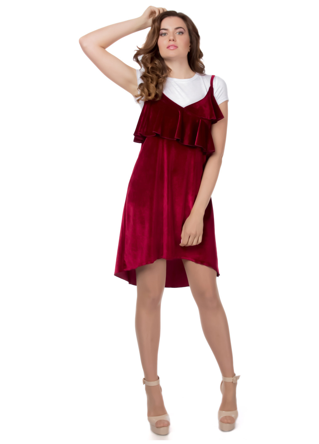Бордовое коктейльное платье Alpama однотонное