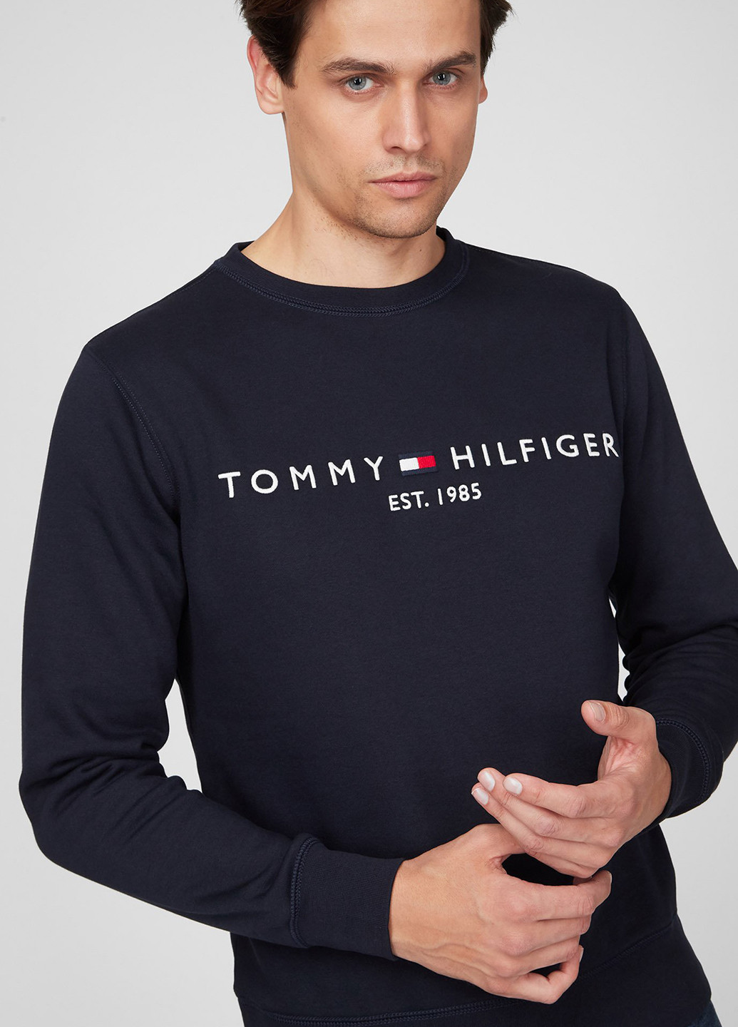 Свитшот Tommy Hilfiger - Прямой крой логотип темно-синий кэжуал хлопок, трикотаж - (251802488)