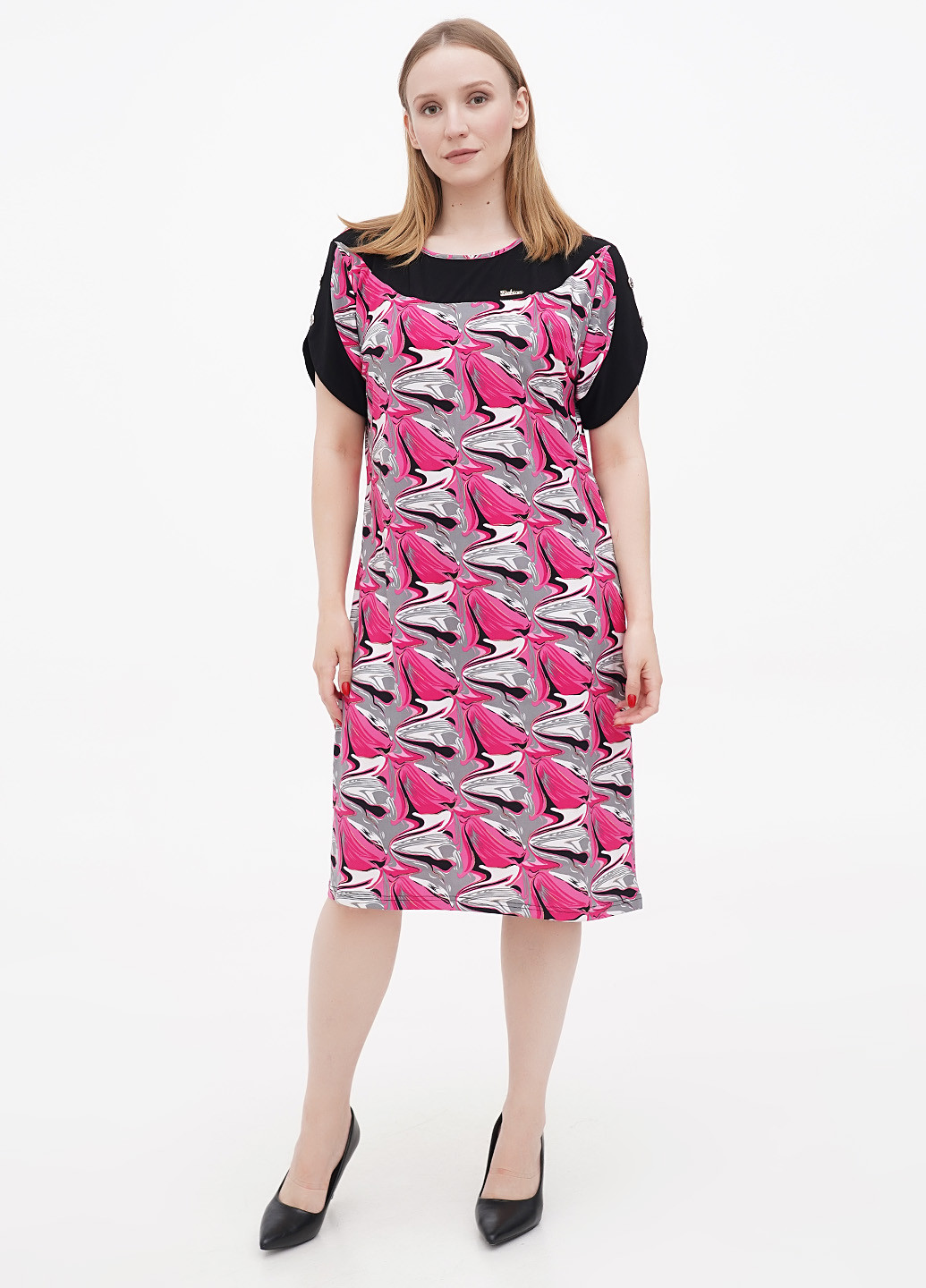 Розовое кэжуал платье BABOCHKA XL Collection с абстрактным узором