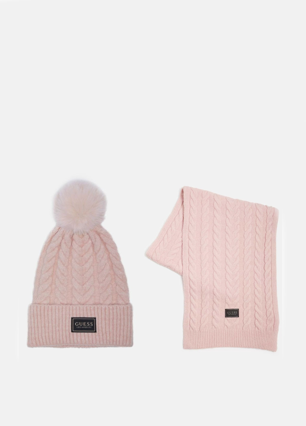 Розовый демисезонный комплект (шапка, шарф) Guess