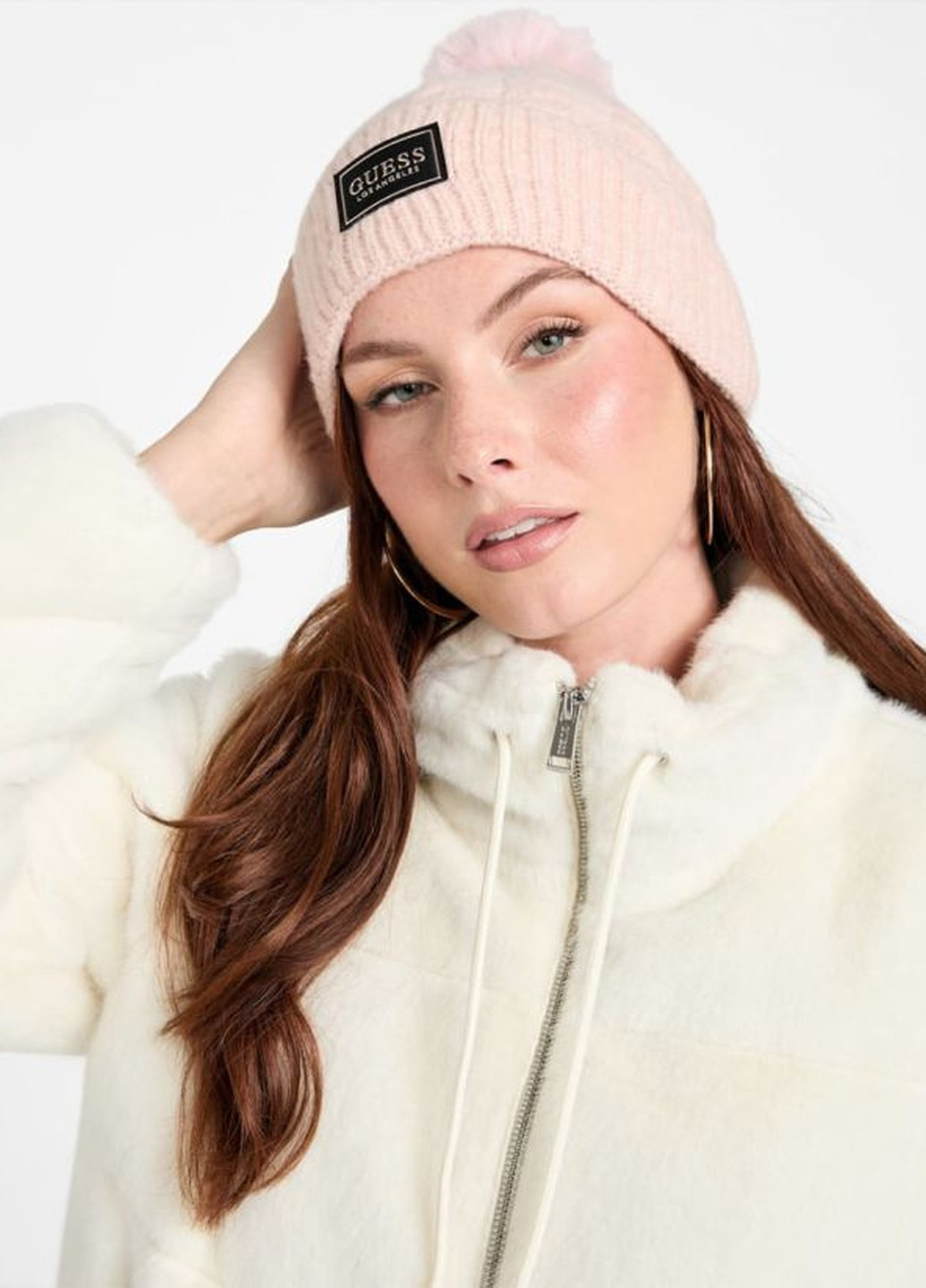Розовый демисезонный комплект (шапка, шарф) Guess