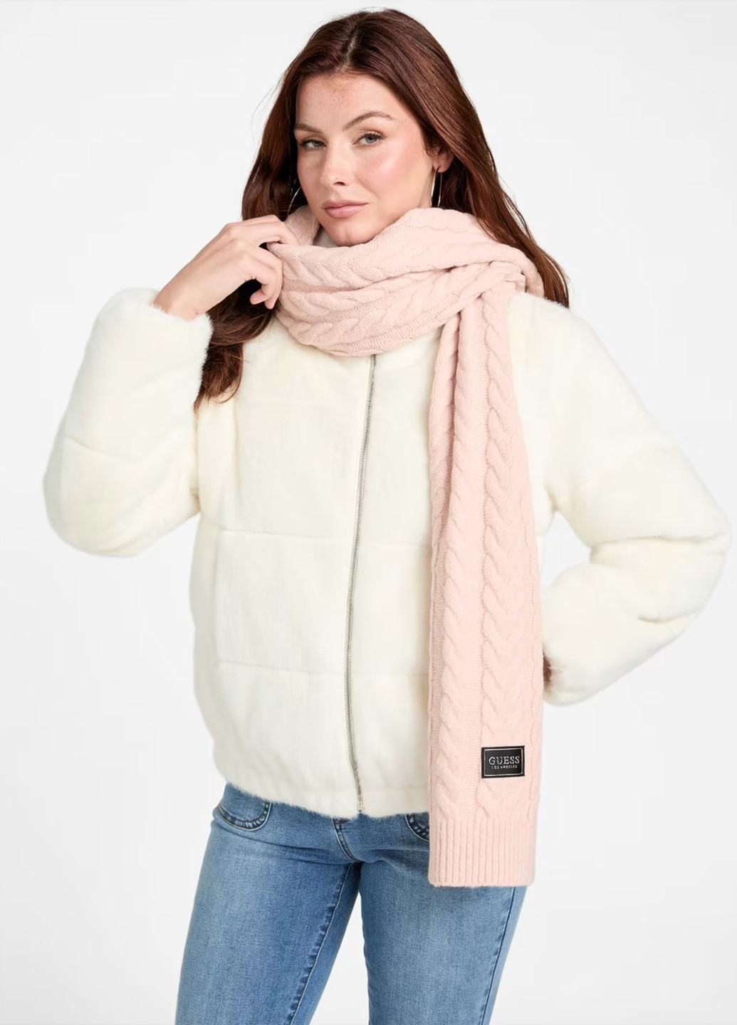 Розовый демисезонный комплект (шапка, шарф) Guess