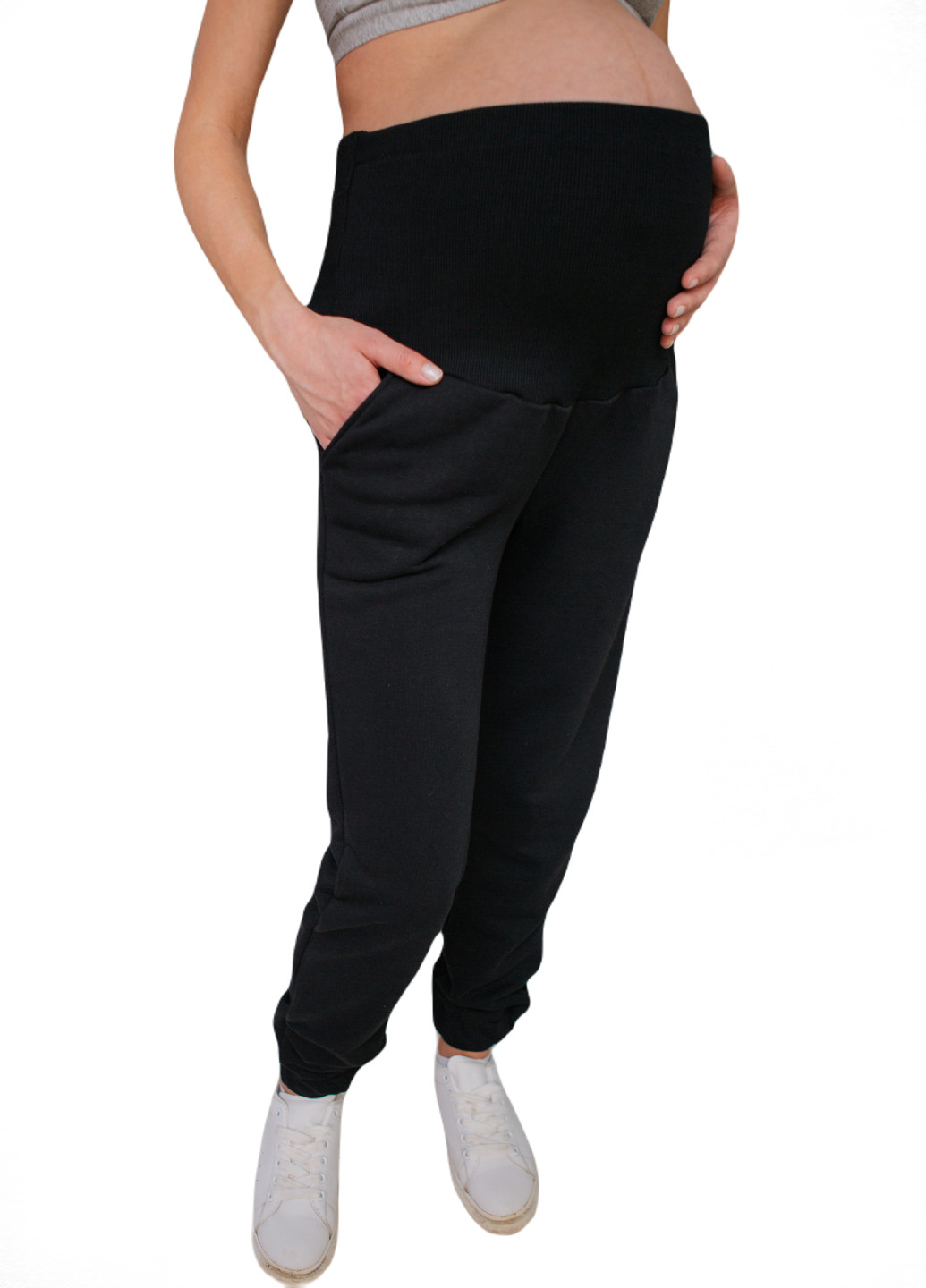 670201 Спортивные штаны-джоггеры для беременных c карманами Черные HN (222555056)