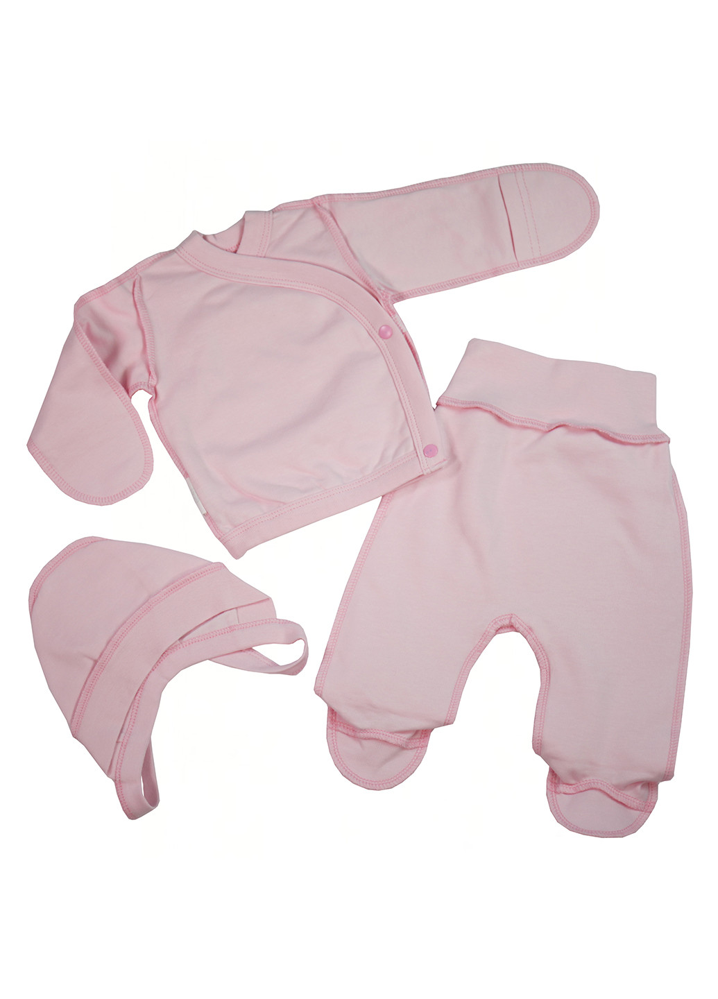 Розовый демисезонный комплект (распашонка, ползунки, шапка) Tobbi