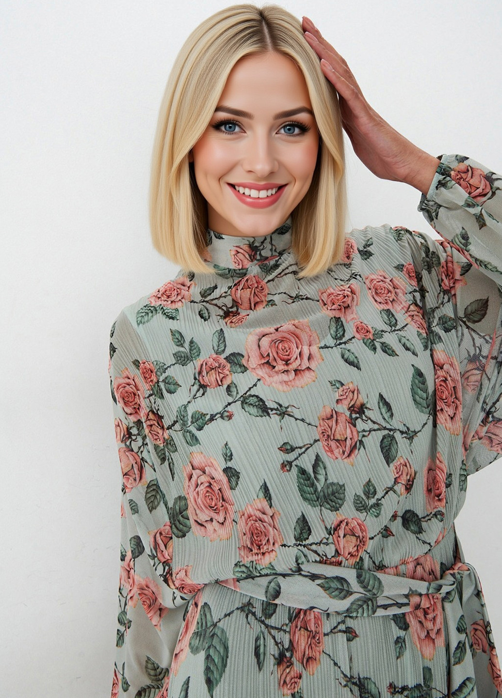 Серо-зеленое кэжуал платье Mohito с цветочным принтом