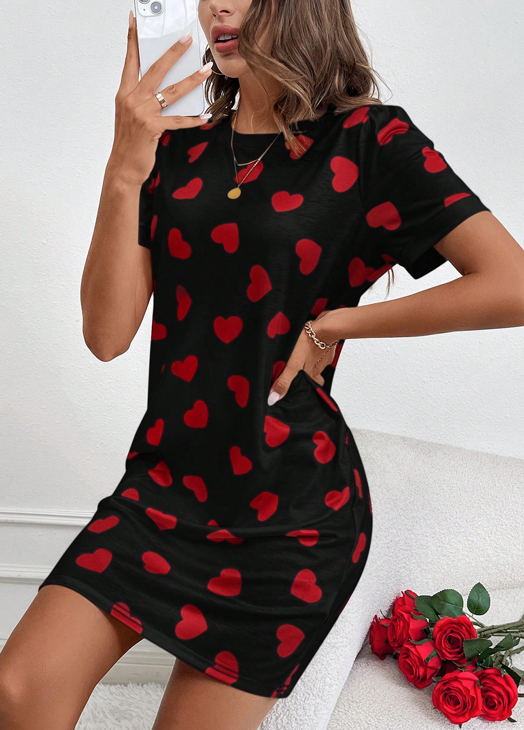 Черное кэжуал платье SHEIN сердечки