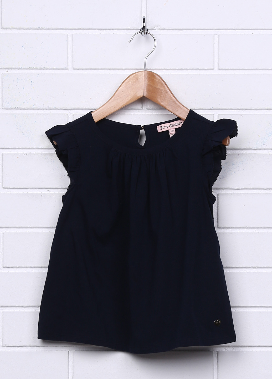 Темно-синяя однотонная блузка с коротким рукавом Juicy Couture летняя