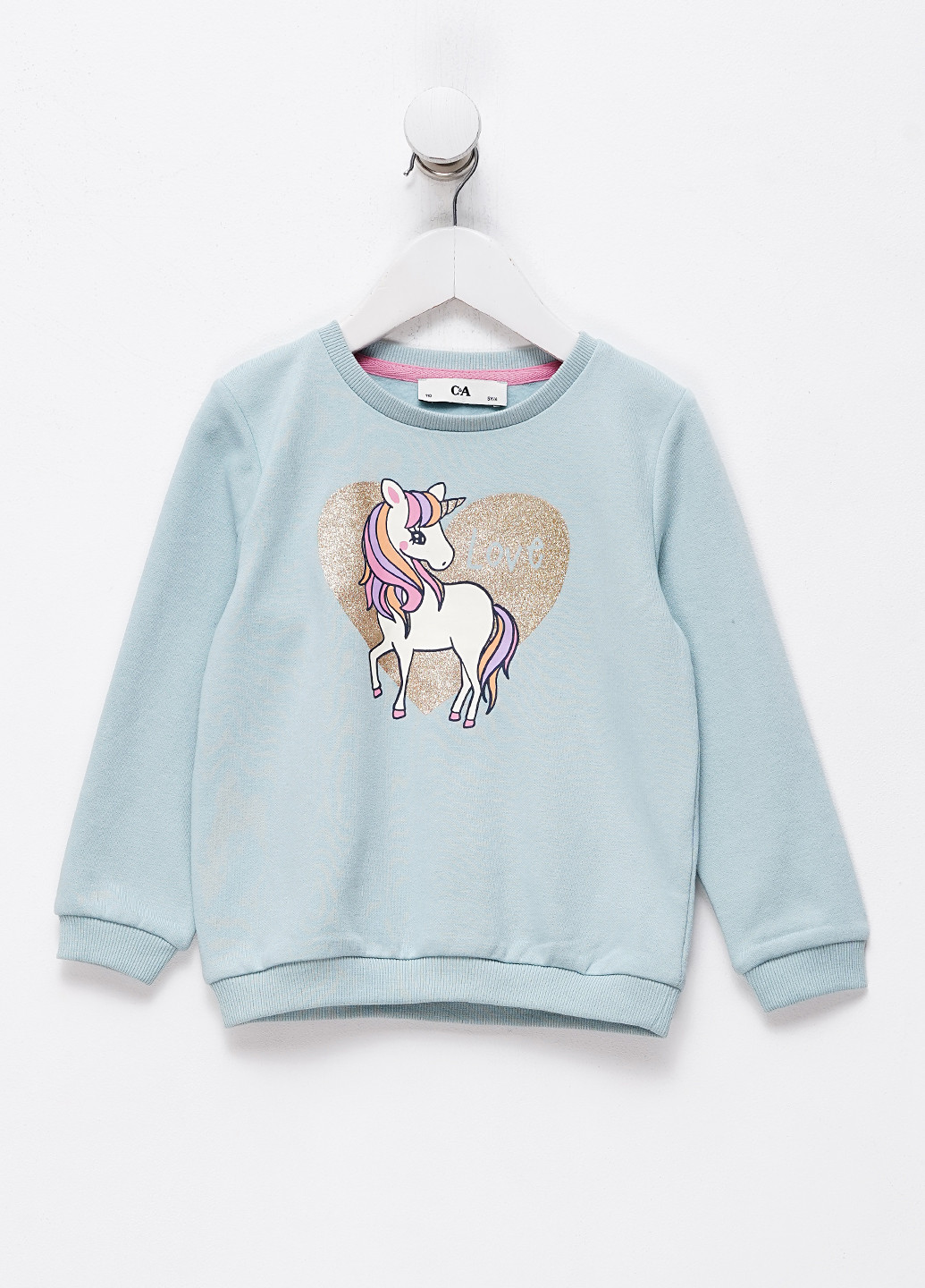 C&A свитшот единорог мятный кэжуал хлопок, трикотаж с начесом