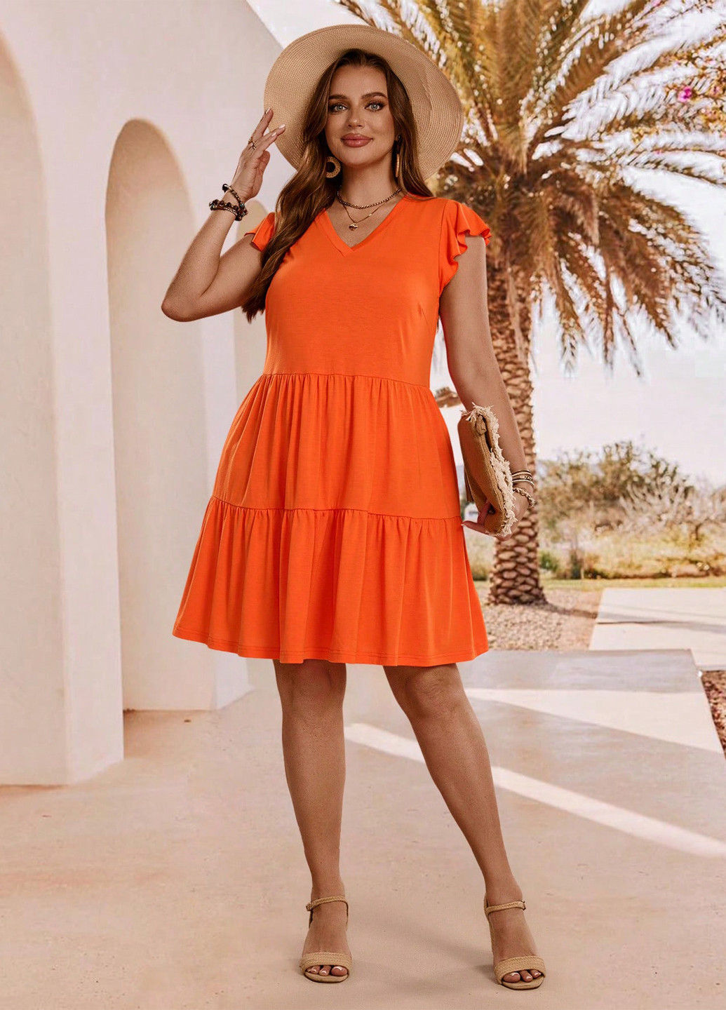 Оранжевое кэжуал платье бэби долл SHEIN однотонное