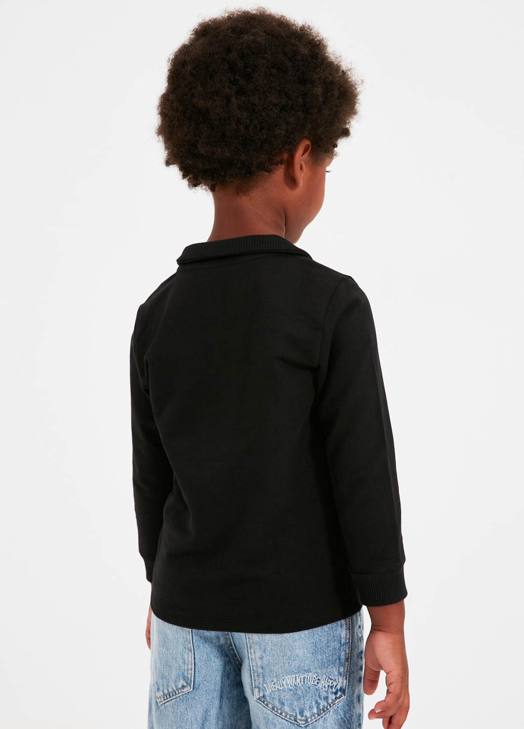 Черная детская футболка-поло для мальчика Trendyol однотонная