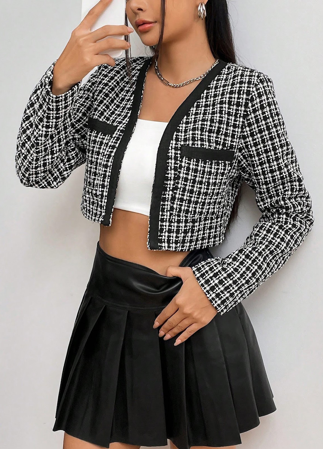 Чорне демісезонне Жакет кроп-жакет SHEIN