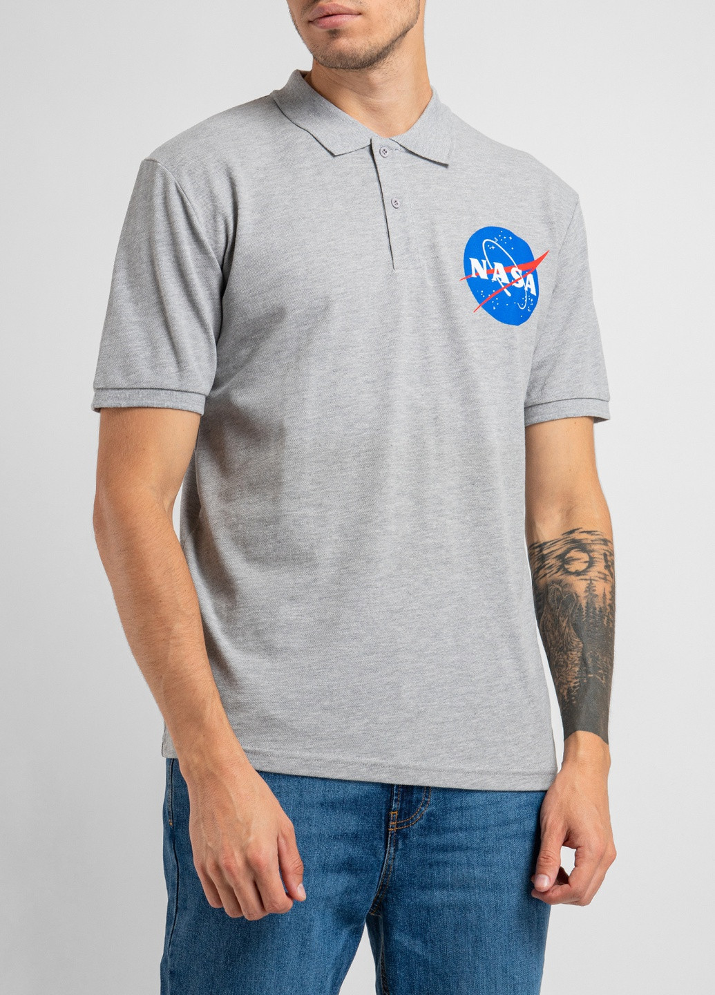 Серая черная футболка-поло с логотипом Nasa