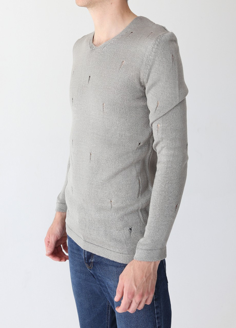 Серый демисезонный джемпер мужской серый вязаный приталенный пуловер Lagos Приталенная
