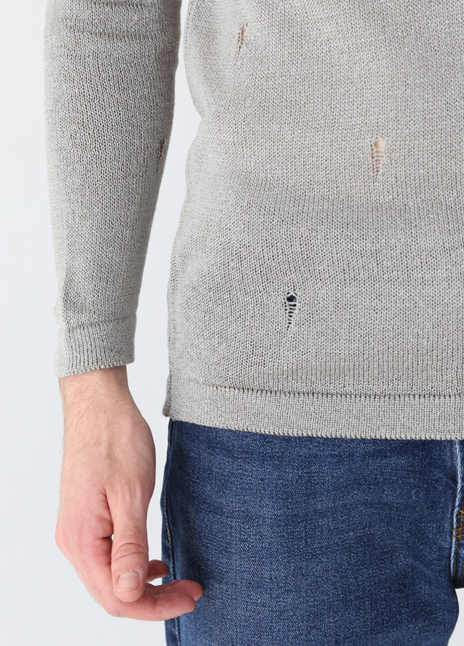 Серый демисезонный джемпер мужской серый вязаный приталенный пуловер Lagos Приталенная