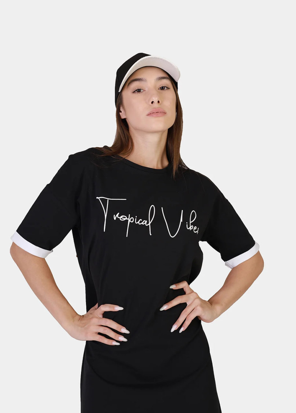 Черное кэжуал платье а-силуэт, платье-футболка BBL с надписью