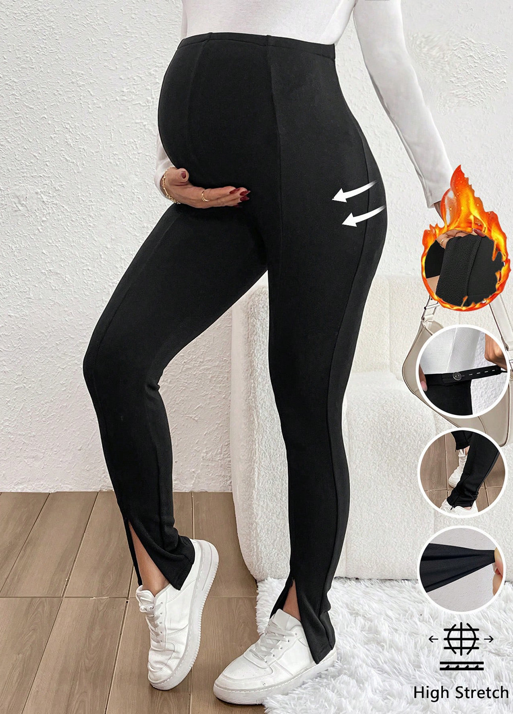 Черные демисезонные леггинсы для беременных SHEIN