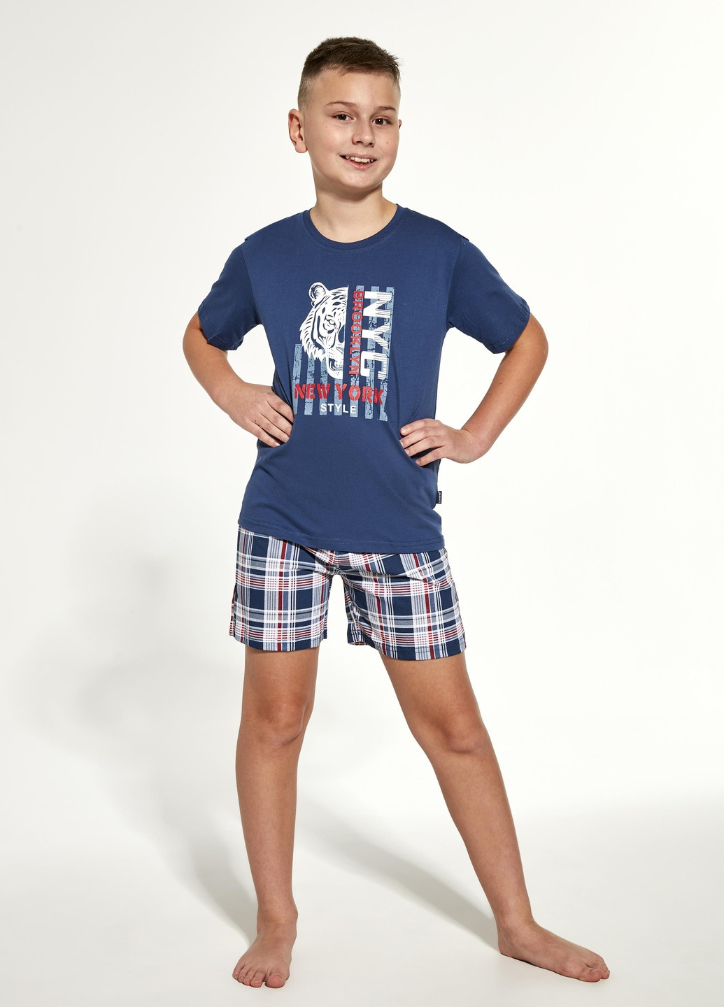 Синяя всесезон пижама для мальчиков-подростков 93 tiger 790-21 футболка + шорты Cornette