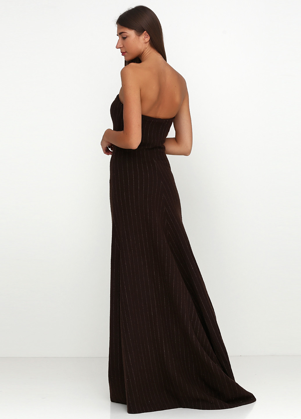 Темно-коричневое вечернее платье бандо Ralph Lauren в полоску