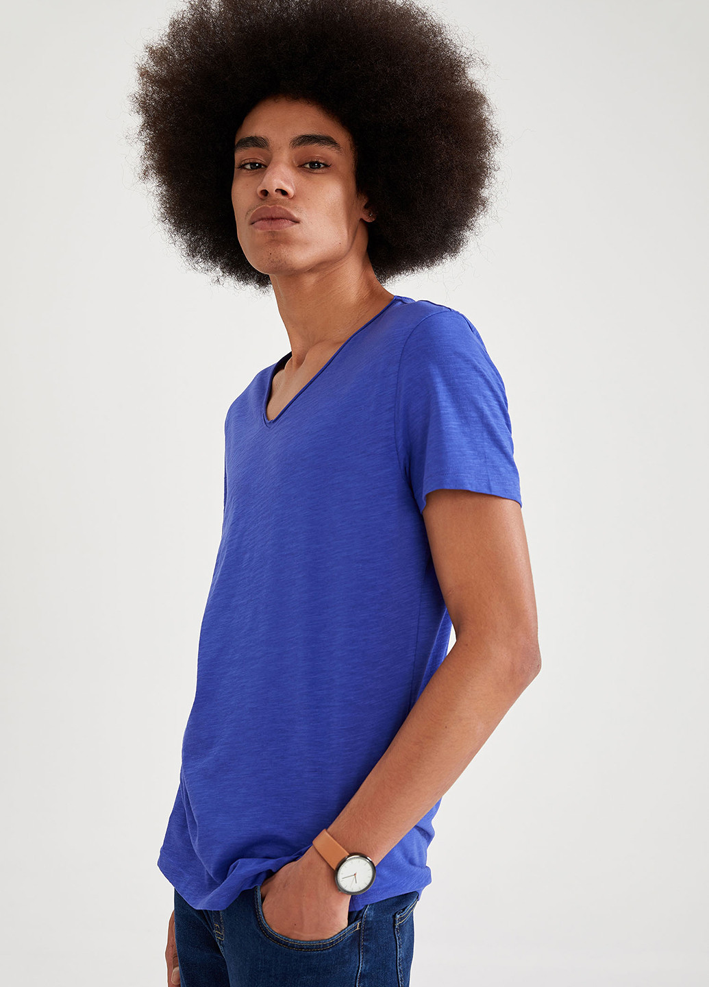 Светло-синяя летняя футболка DeFacto