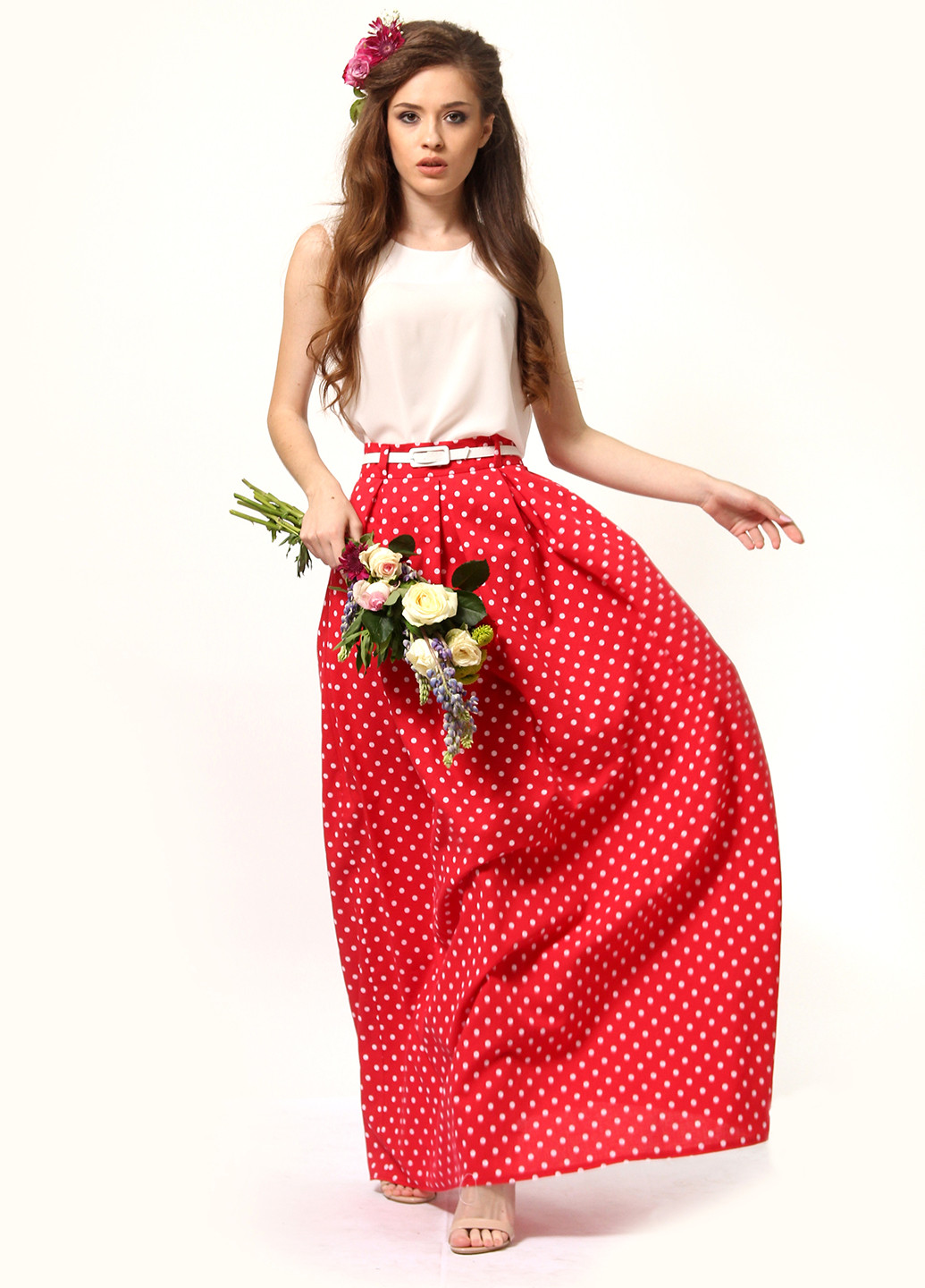 Красная кэжуал в горошек юбка Lila Kass а-силуэта (трапеция)