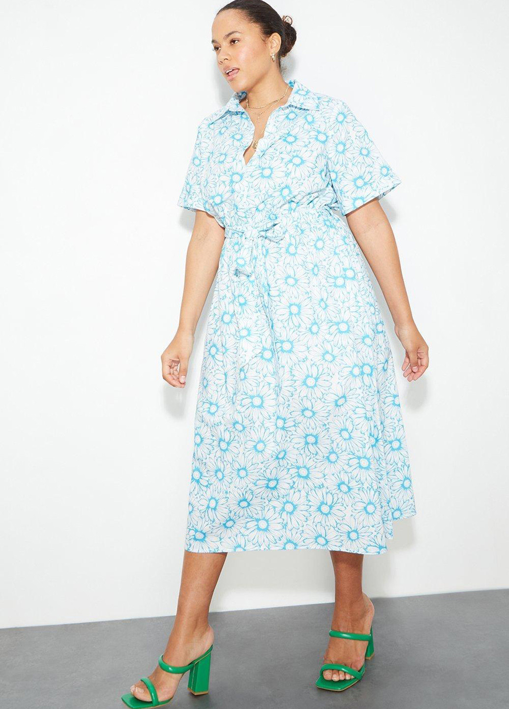 Голубое кэжуал платье а-силуэт Dorothy Perkins с цветочным принтом