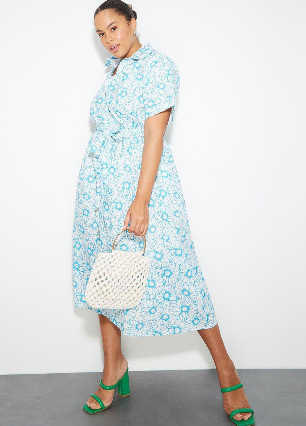 Голубое кэжуал платье а-силуэт Dorothy Perkins с цветочным принтом