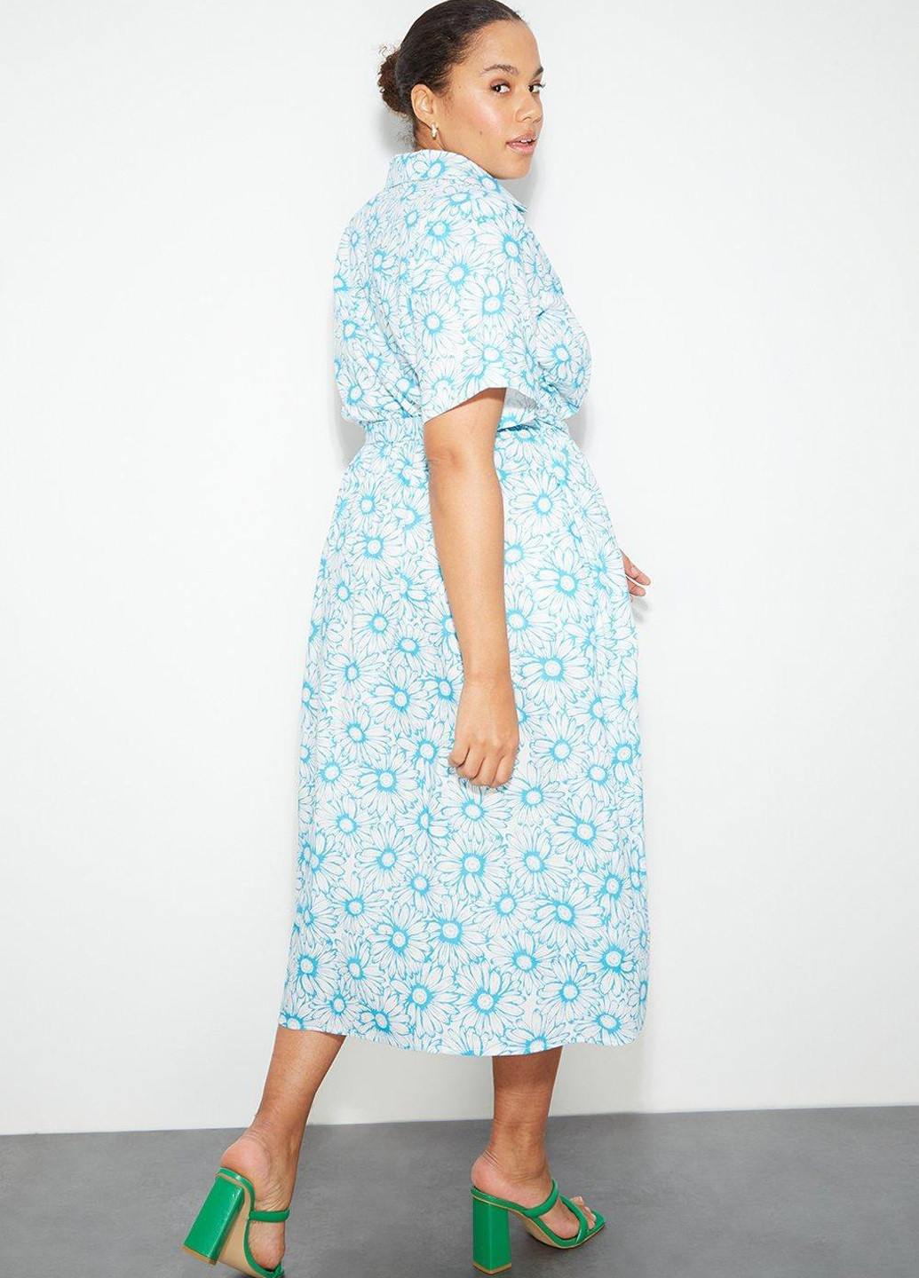Голубое кэжуал платье а-силуэт Dorothy Perkins с цветочным принтом