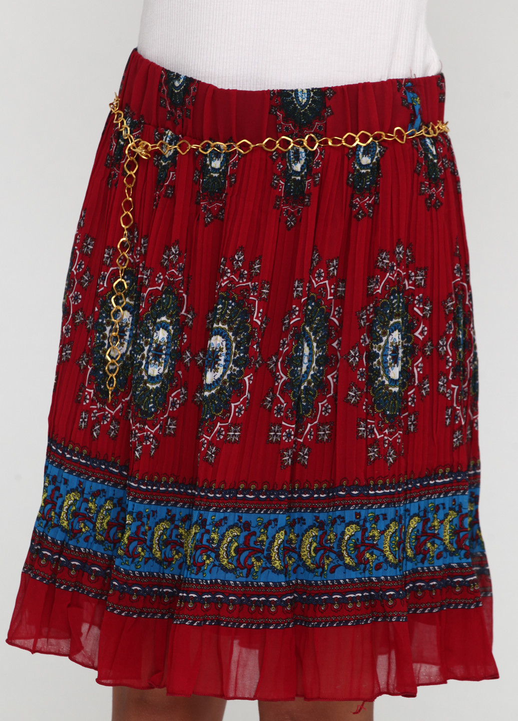 Бордовая кэжуал с орнаментом юбка Whole Folks плиссе