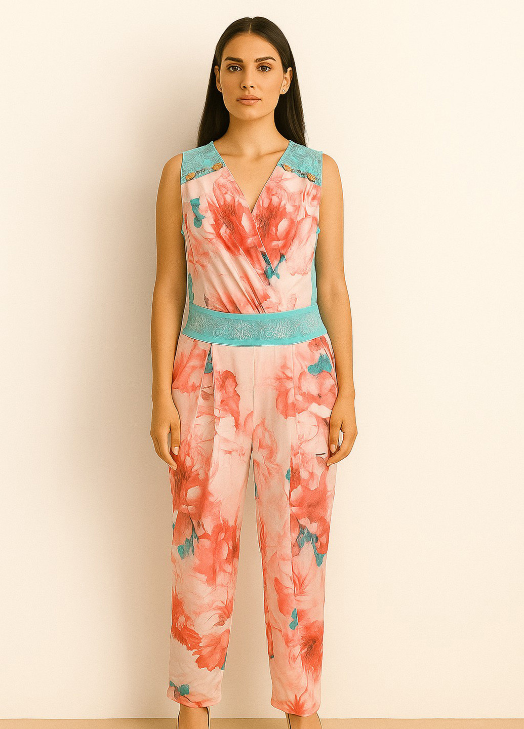 Комбинезон Sassofono комбинезон-брюки цветочный комбинированный кэжуал полиэстер