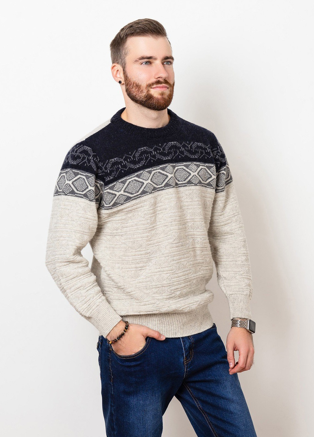 Серый демисезонный свитер мужской джемпер ISSA PLUS GN4-81