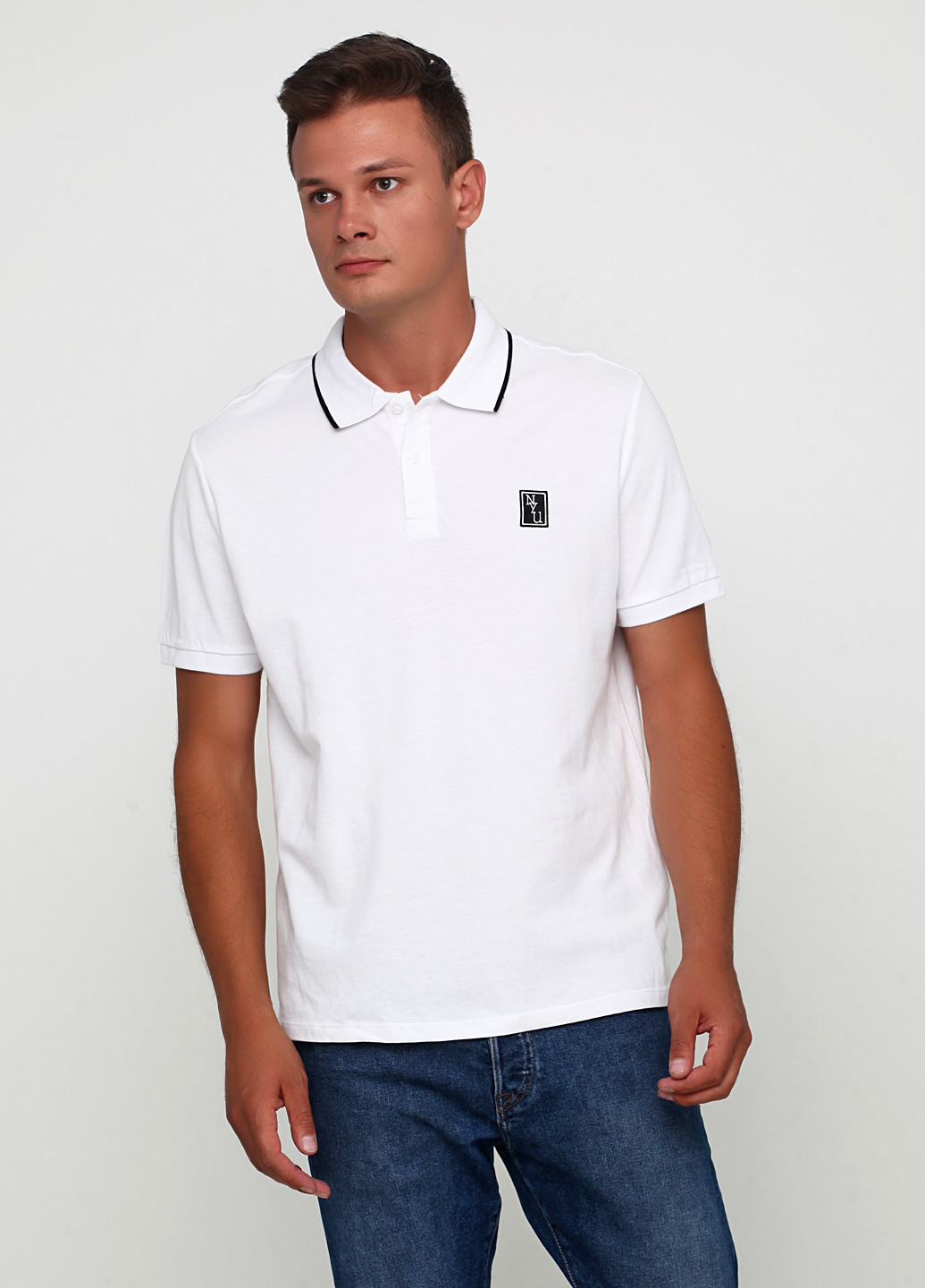 Белая футболка-поло для мужчин H&M с надписью