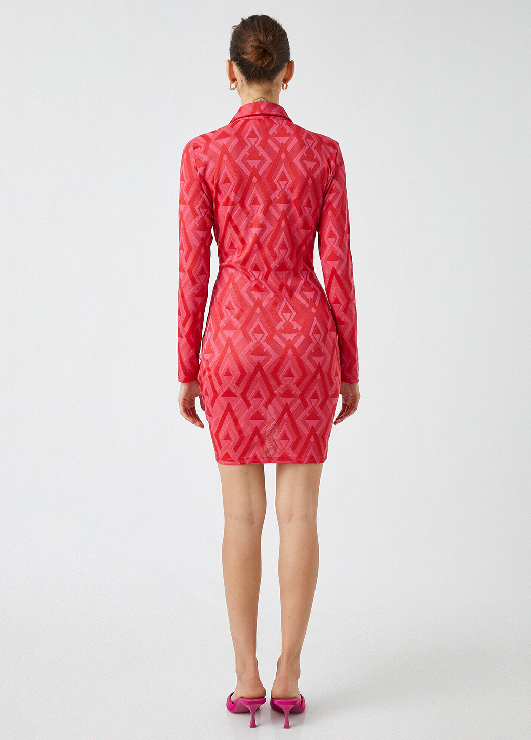 Малиновое кэжуал платье рубашка KOTON с геометрическим узором