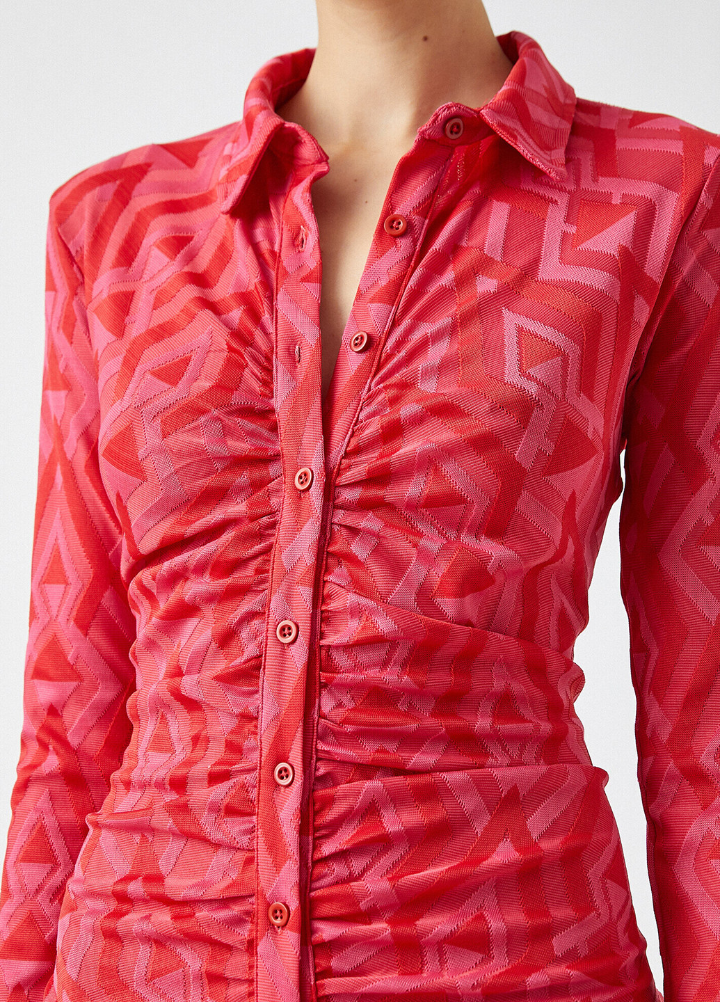 Малиновое кэжуал платье рубашка KOTON с геометрическим узором